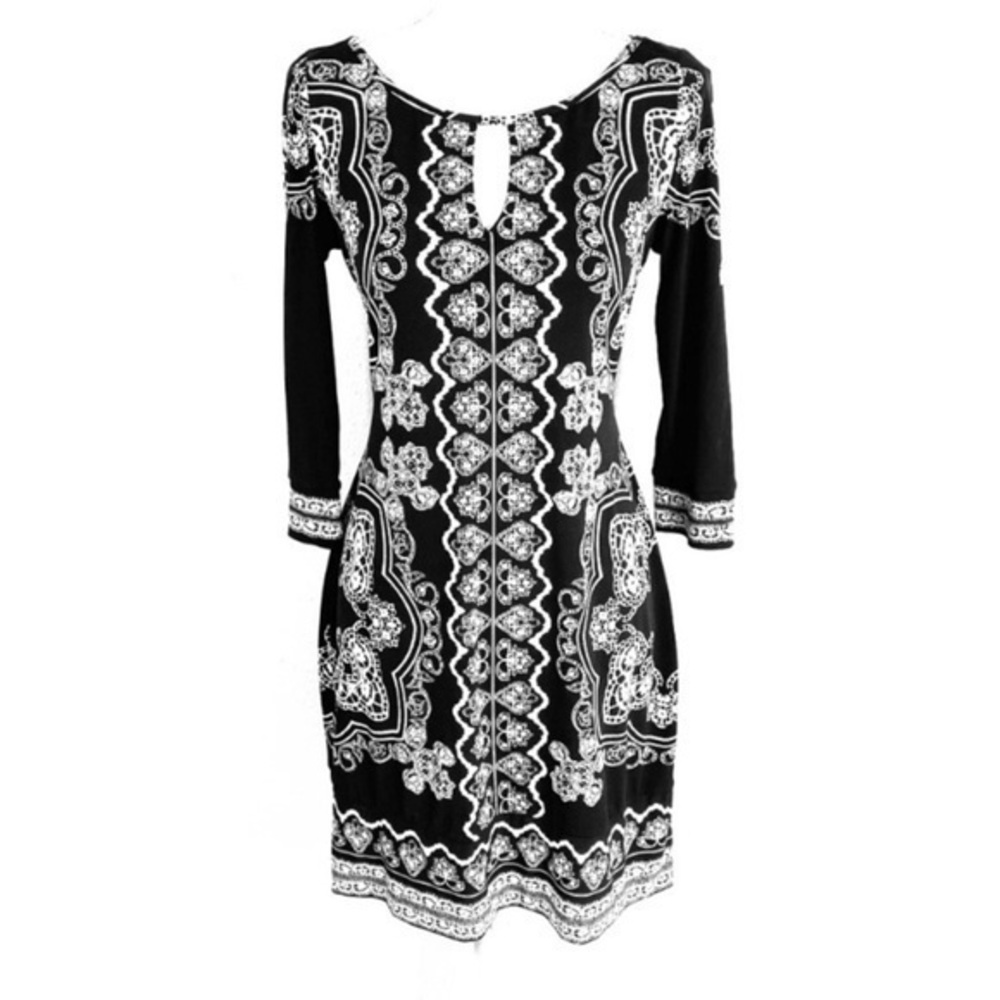WHBM black print paisley jersey tunic dress S